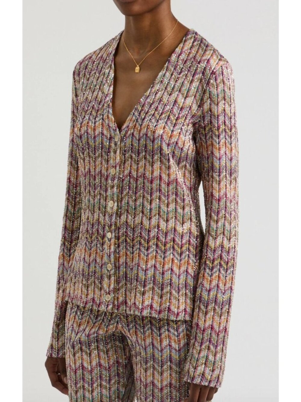 Missoni Zigzag Sequin Embellished Cotton Blend Cardigan Jacket Size 40 Small